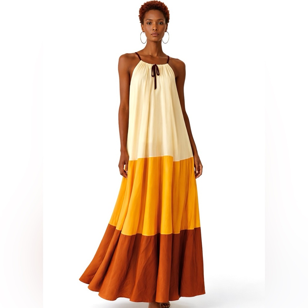 Anaak Silk Colorblock Tiered Maxi Dress | Size 1 (Small)